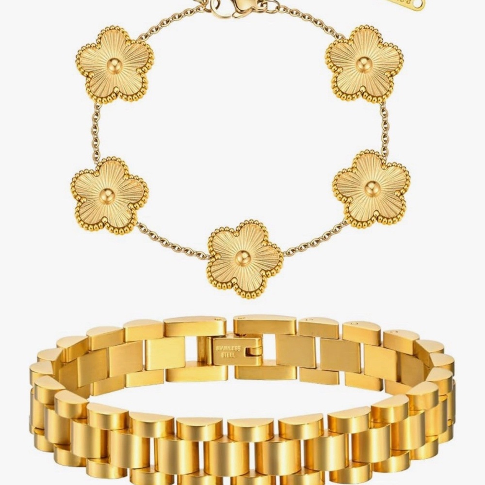 Gold Plated 2PCS 18K Screw Cross Design Bracelet Tarnish Resistant fashion